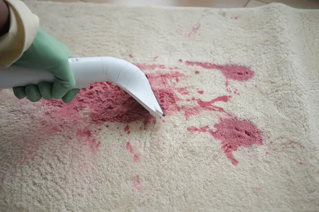 Steam carpet cleaning in a living room